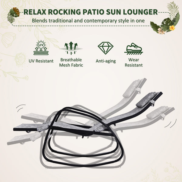 Patio Rocking Lounge Chair Adjustable Texteline Zero Gravity Rocker Outdoor Recliner Seat w/ Pillow, Footrest