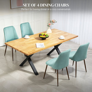 Set of 4 velvet upholstered chairs with steel backrest and legs, light green