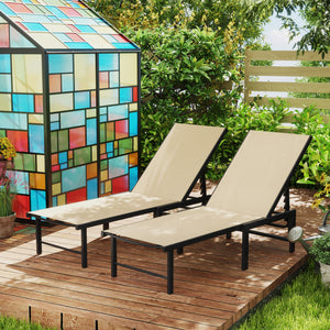 Outdoor Lounge Chair Set of 2, 5-Position Reclining Outdoor Chaise Lounge Tanning Chair with Mesh Seat, Khaki