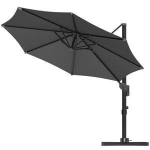 Parasol déporté 10 pieds avec mât en aluminium et inclinaison réglable, gris
