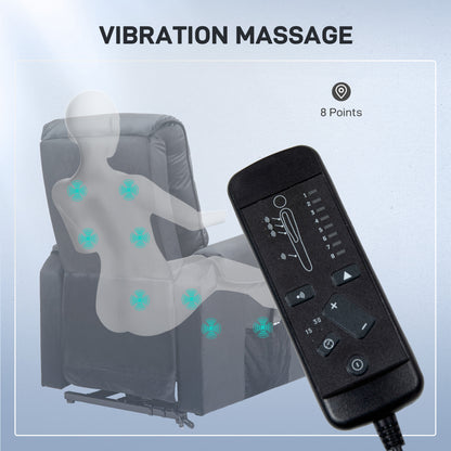 Lift chair for the elderly, massage recliner with 8 vibration points, footrest, remote control, side pockets, black