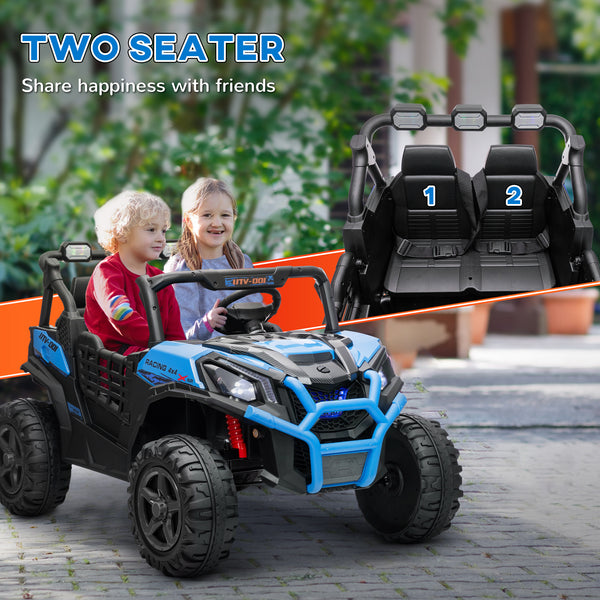 Voiture électrique 2 places 24V pour enfants avec télécommande, 3 vitesses, bleu
