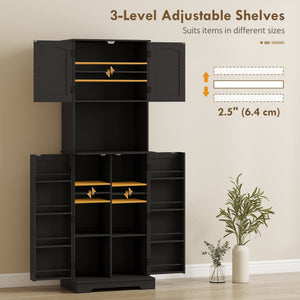 Country-style storage cabinet with adjustable shelves and 8 spice compartments, black.