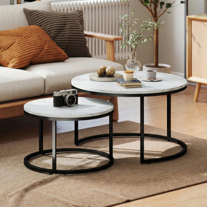 Ensemble de 2 tables basses gigognes avec plateaux effet marbre – Marbre blanc