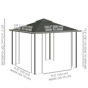 10'x10' Soft-top Steel Patio Gazebo Outdoor Sun Shelter with 2-Tier Polyester Roof, Curtain Sidewalls, Grey