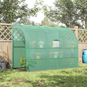 Lean-to greenhouse with 2 zippered doors, green