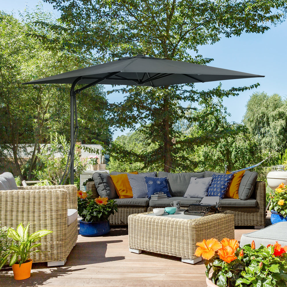 Parasol déporté de 8 pieds avec base en croix, gris foncé