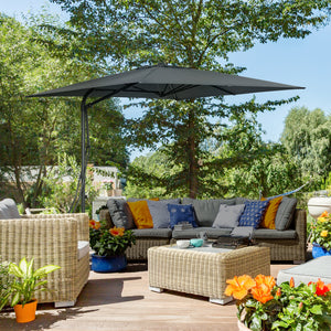 Parasol déporté de 8 pieds avec base en croix, gris foncé