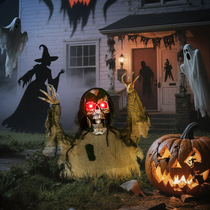 Squelette animé d'Halloween avec yeux LED lumineux, décorations d'Halloween animatroniques, à piles