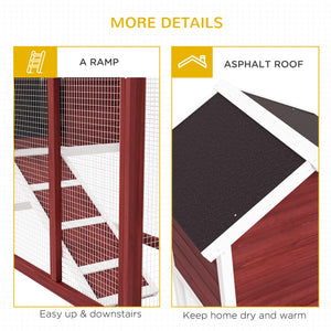 48" Weatherproof Wooden Rabbit Hutch Bunny Cage Small Animal House with Slant Roof And Screened Outdoor Run, Brown