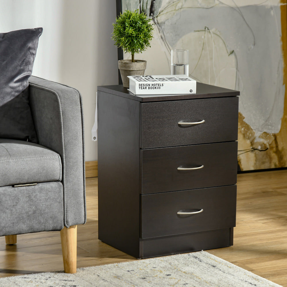 Table de chevet avec 3 tiroirs marron foncé
