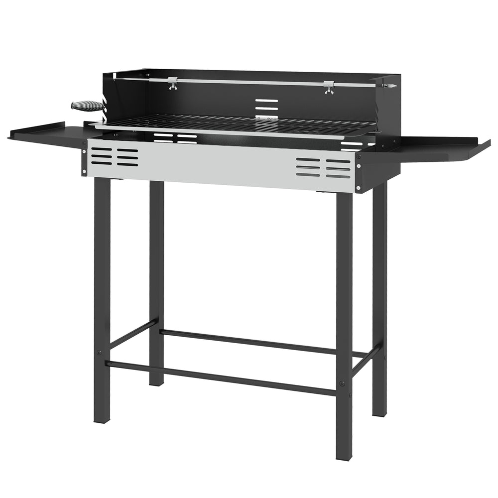BBQ Rôtissoire à charbon de bois, grille de cuisson à 3 niveaux, étagères de rangement, acier inoxydable