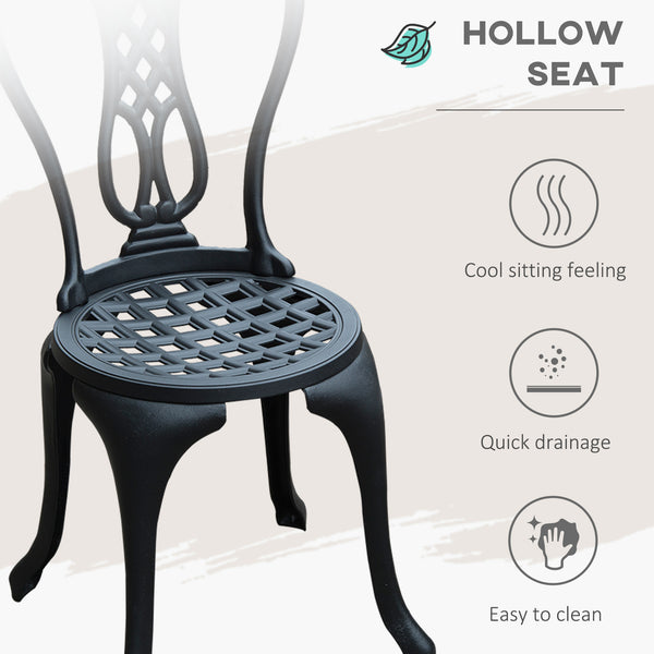 3 Pieces Antique Outdoor Bistro Set Cast Aluminum Patio Table and Chairs with Umbrella Hole, Black