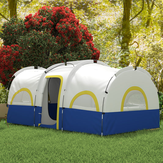 Outsunny 4-6 Person Camping Tent, 3 Room Cabin, 3000mm Waterproof &amp; UPF 30+, with Built-in Groundsheet &amp; Carry Bag, Blue