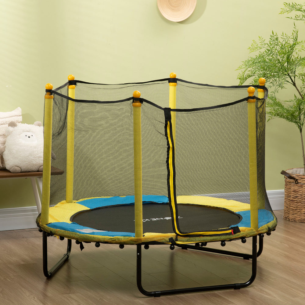 Trampoline de 1,4 m pour enfants avec filet de protection, pour l'intérieur et l'extérieur, jaune