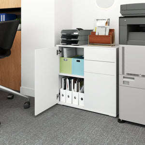 High gloss lacquered sideboard with 2 drawers, 2 doors and an adjustable shelf, push-to-open, white