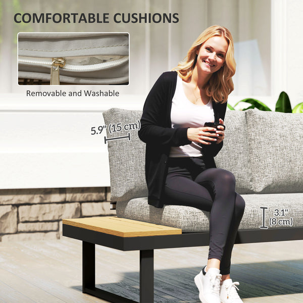 3 Pieces Aluminum Corner Patio Furniture Set Sectional Outdoor Sofa Set with 2 Loveseats Wood-Plastic Coffee Table