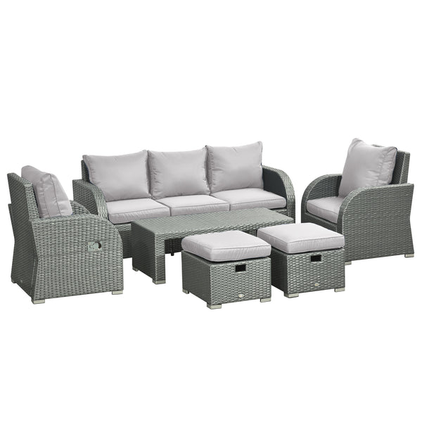 6 Pieces Patio Furniture Set, Outdoor rattan Sectional Furniture with recliner, for Lawn Garden Backyard