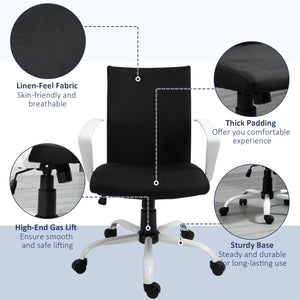 Fauteuil de bureau en lin, dossier mi-haut, inclinable et pivotant, noir