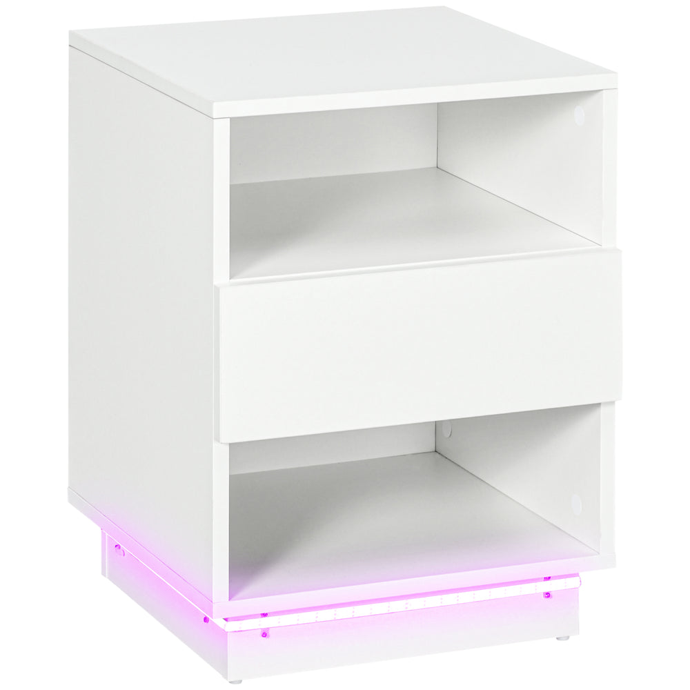 Table de chevet avec éclairage LED et télécommande, blanc