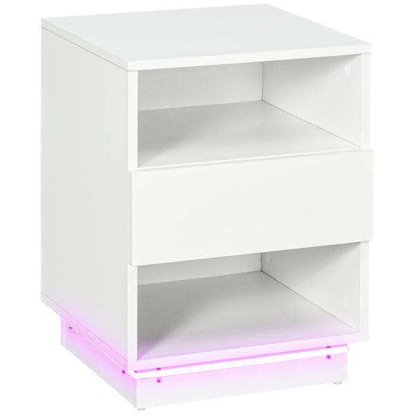 Table de chevet avec éclairage LED et télécommande, blanc