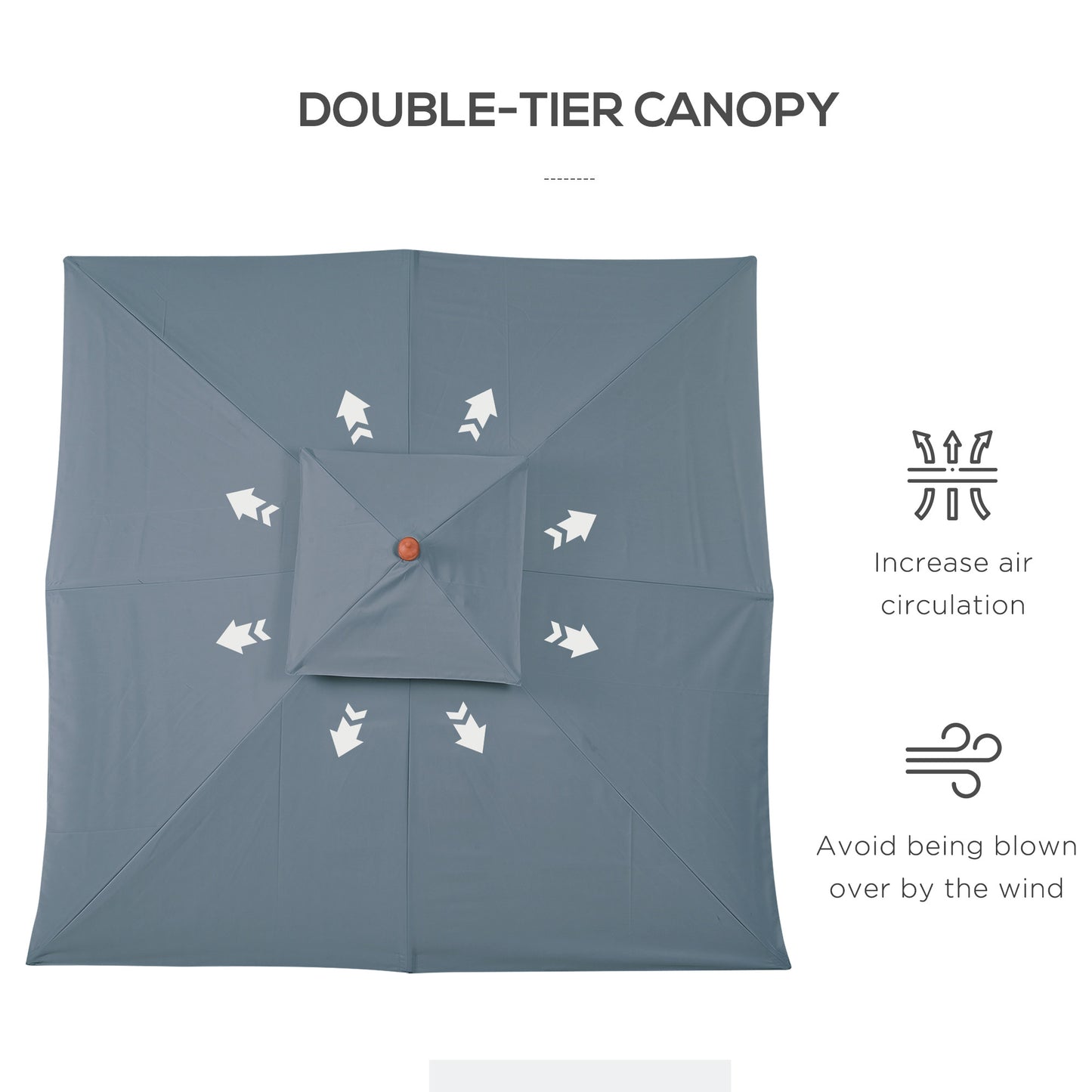 Outsunny 10x10ft Garden Market Parasol Wood Square Patio Umbrella Sunshade Canopy with 2 Pulley Pagoda Style Dark Gray |