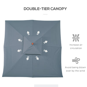 Parasol de jardin 10x10 pieds, carré en bois, avec 2 poulies, style pagode, gris