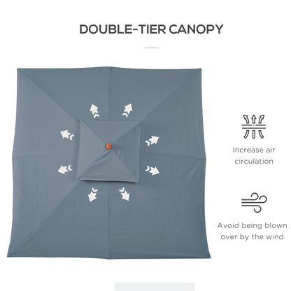 Outsunny 10x10ft Garden Market Parasol Wood Square Patio Umbrella Sunshade Canopy with 2 Pulley Pagoda Style Dark Gray |