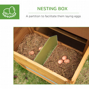 79" Wooden Chicken Coop, Outdoor Hen House, Poultry Habitat with Removable Tray, Nesting Box, Run, Ramp, Brown