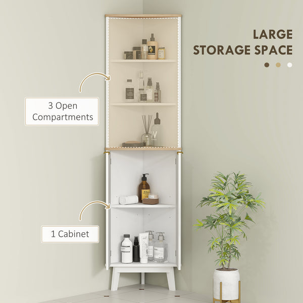 Meuble de salle de bain 170 cm de haut, meuble de rangement étroit avec profil incurvé et étagères réglables, blanc