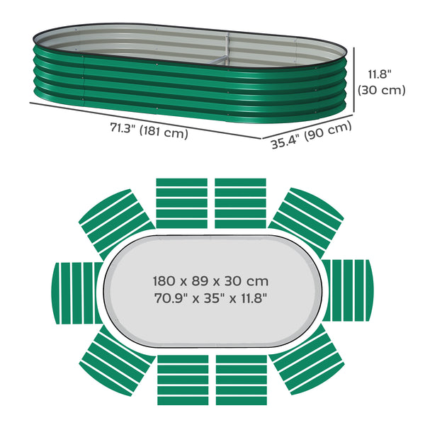 Jardinière d'extérieur surélevée en acier galvanisé avec tuteur métallique, verte