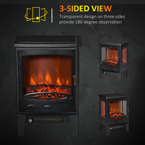 Poêle-cheminée autonome avec effet de flamme réaliste et température réglable 750 W/1 500 W, noir