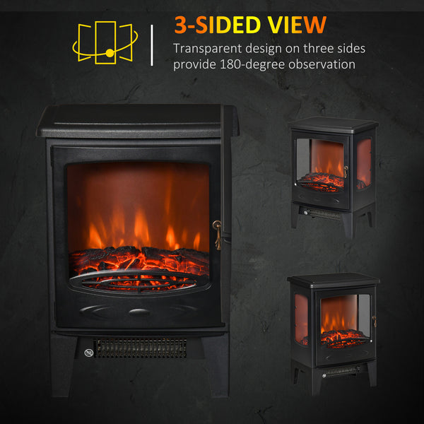 Poêle-cheminée autonome avec effet de flamme réaliste et température réglable 750 W/1 500 W, noir