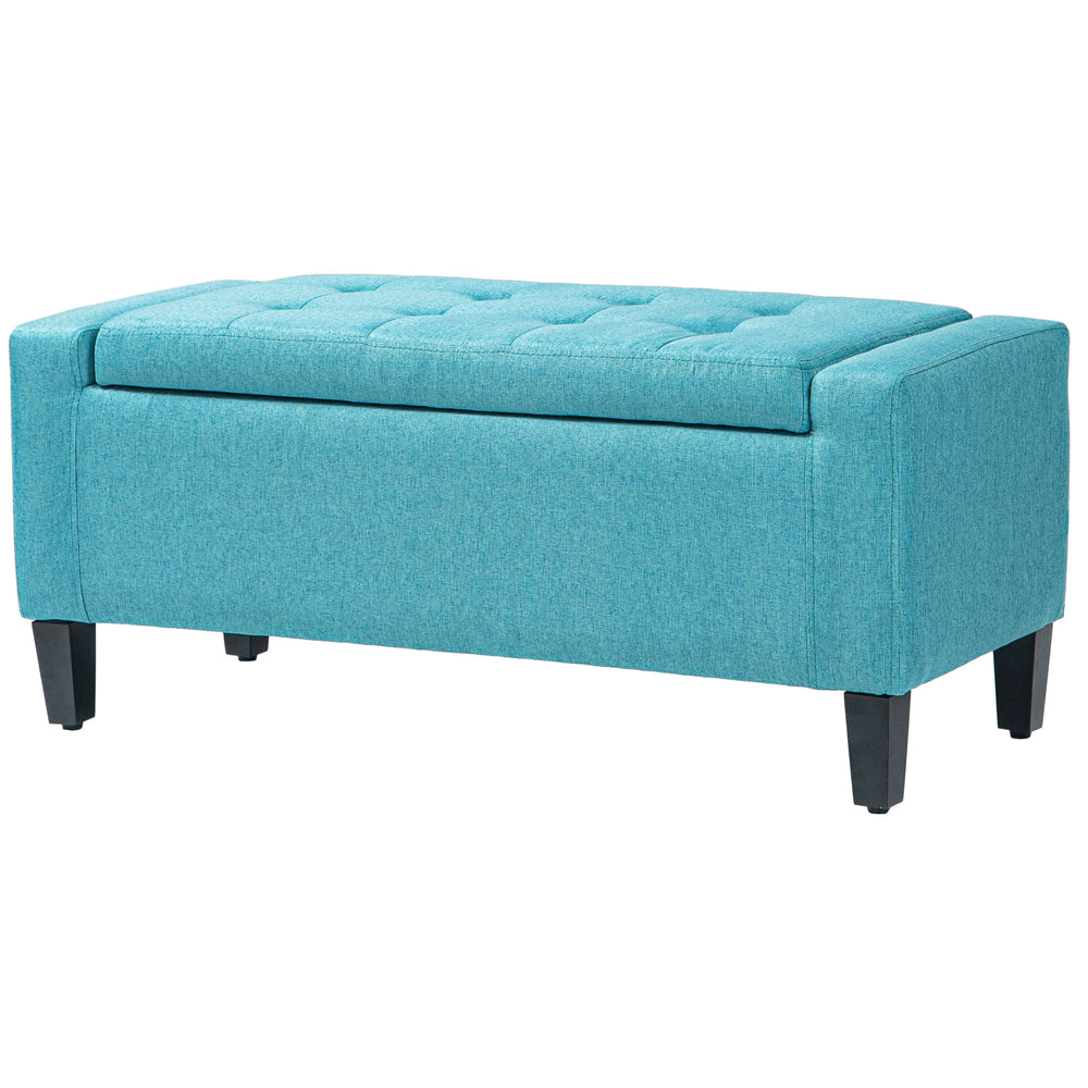 Banc ottoman de rangement rembourré en lin avec motif capitonné, vert
