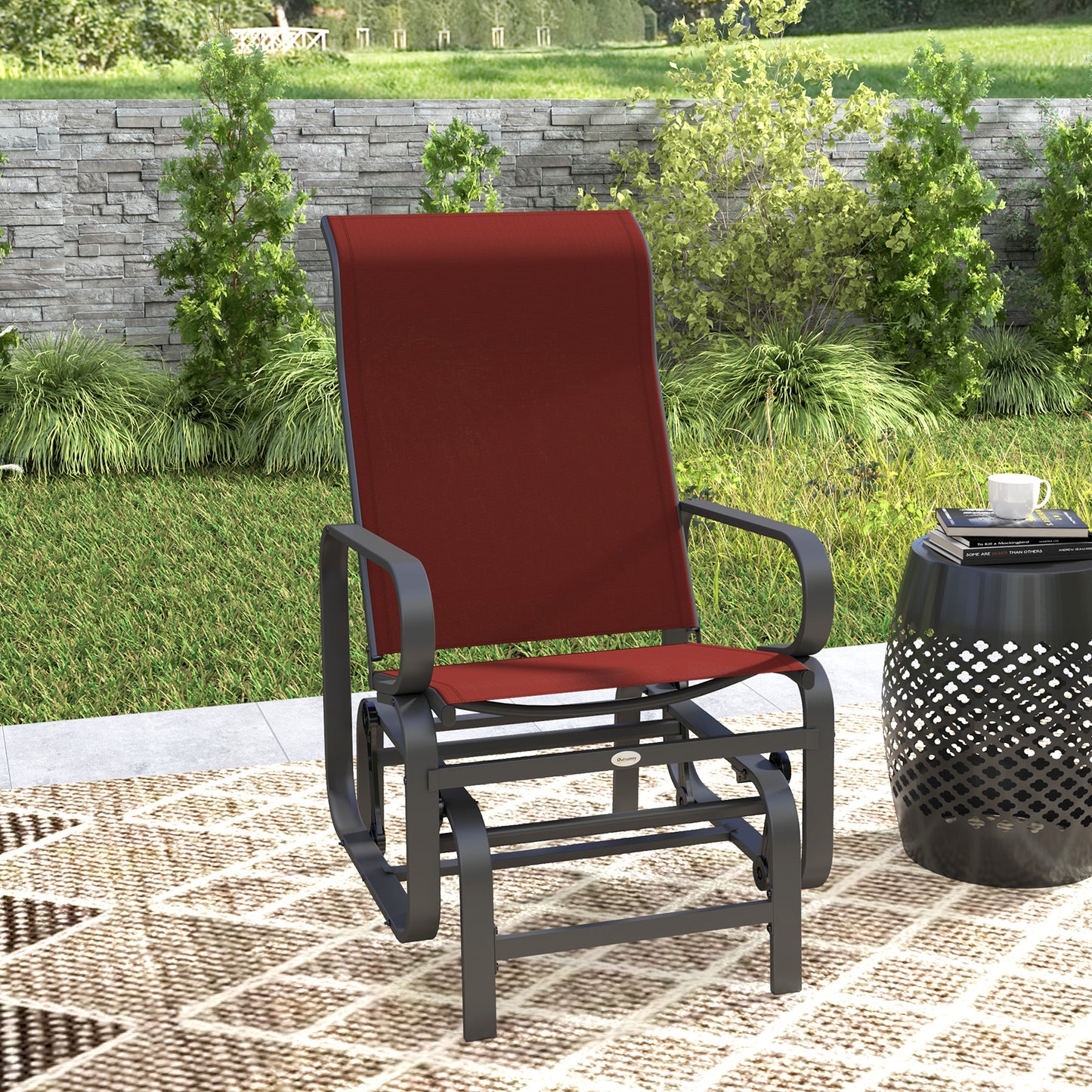 Chaise coulissante en tissu maille respirant bordeaux, fauteuil à bascule d'extérieur confortable et durable

