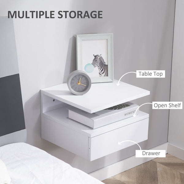 Lot de 2 tables de chevet flottantes avec tiroir et étagère, blanc