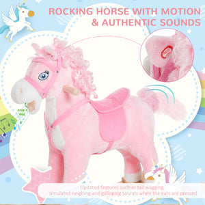 Kids Plush Rocking Horse, Rocking Toy with Realistic Sounds, Pink