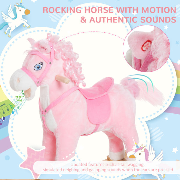 Kids Plush Rocking Horse, Rocking Toy with Realistic Sounds, Pink