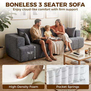 Canapé 3 places gris en chenille avec assise épaisse et ressorts ensachés, gris