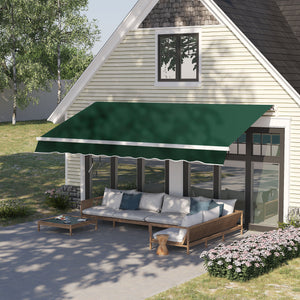 12' x 8' Retractable Awning Patio Awnings Sun Shade Shelter with Manual Crank Handle, UV & Water-Resistant Fabric and Aluminum Frame for Deck Balcony Yard, Green
