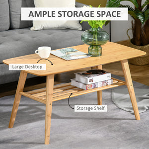 Table basse à 2 niveaux en bambou avec étagère de rangement