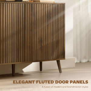 Buffet avec rangement moderne cannelé avec étagères réglables, marron foncé