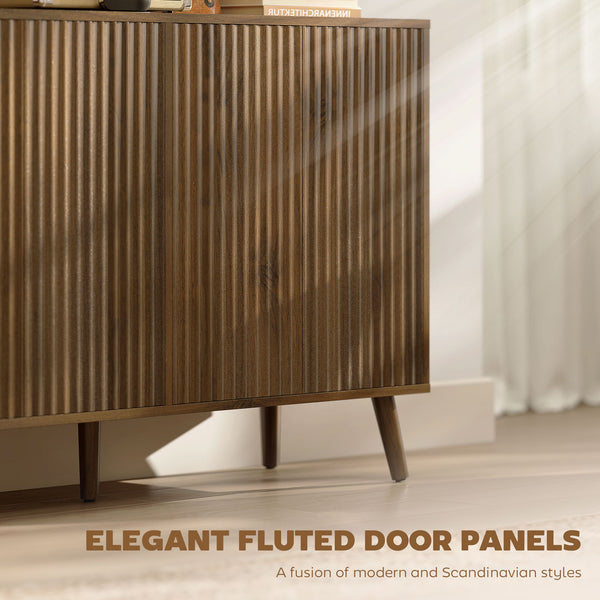 Buffet avec rangement moderne cannelé avec étagères réglables, marron foncé