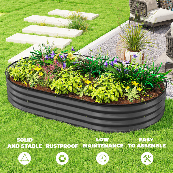 Jardinière d'extérieur surélevée en acier galvanisé avec tuteur en métal, gris foncé