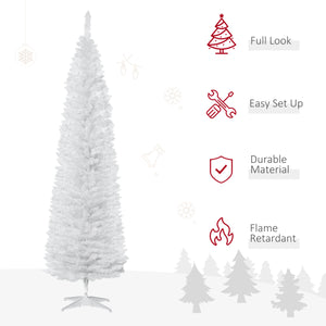 Sapin de Noël artificiel blanc de 7 pieds mince avec support en métal robuste