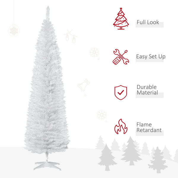 Sapin de Noël artificiel blanc de 7 pieds mince avec support en métal robuste