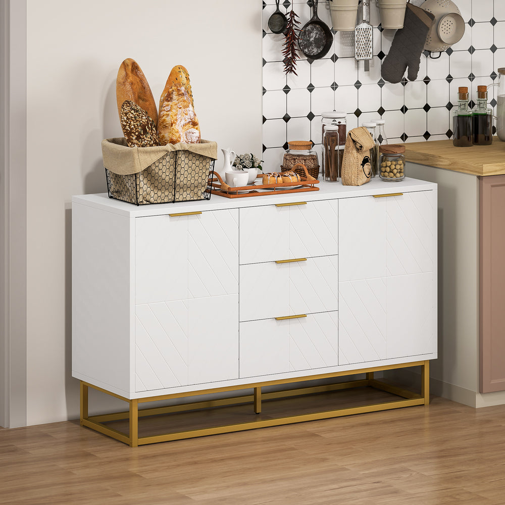 Meuble de rangement avec portes, étagères réglables, pieds en métal, blanc