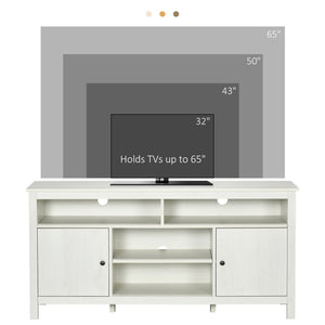 Meuble TV pour téléviseurs jusqu'à 55 pouces avec placard de rangement et étagères, blanc