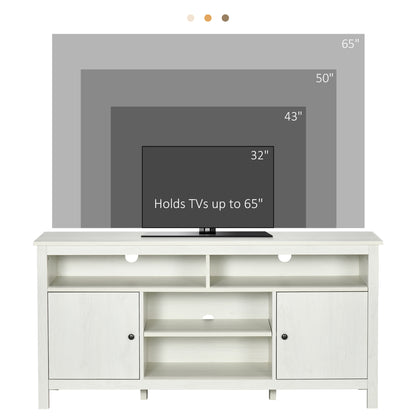 Meuble TV pour téléviseurs jusqu'à 55 pouces avec placard de rangement et étagères, blanc