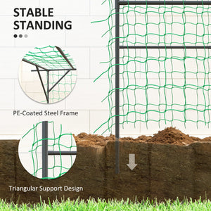 Metal garden arch with netting for climbing plants